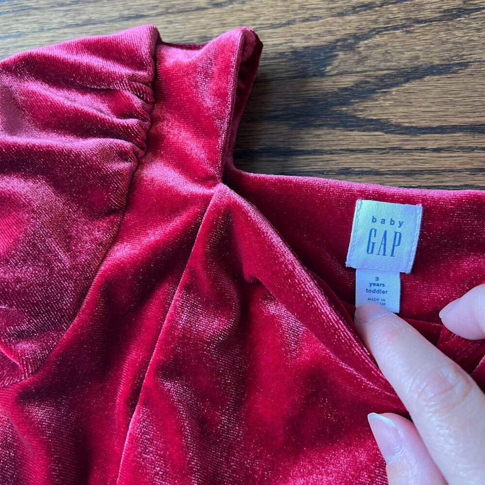 Baby Gap Girl's Velvet Velour Red Holiday Christmas Short Sleeve Dress - 3T - Picture 3 of 3